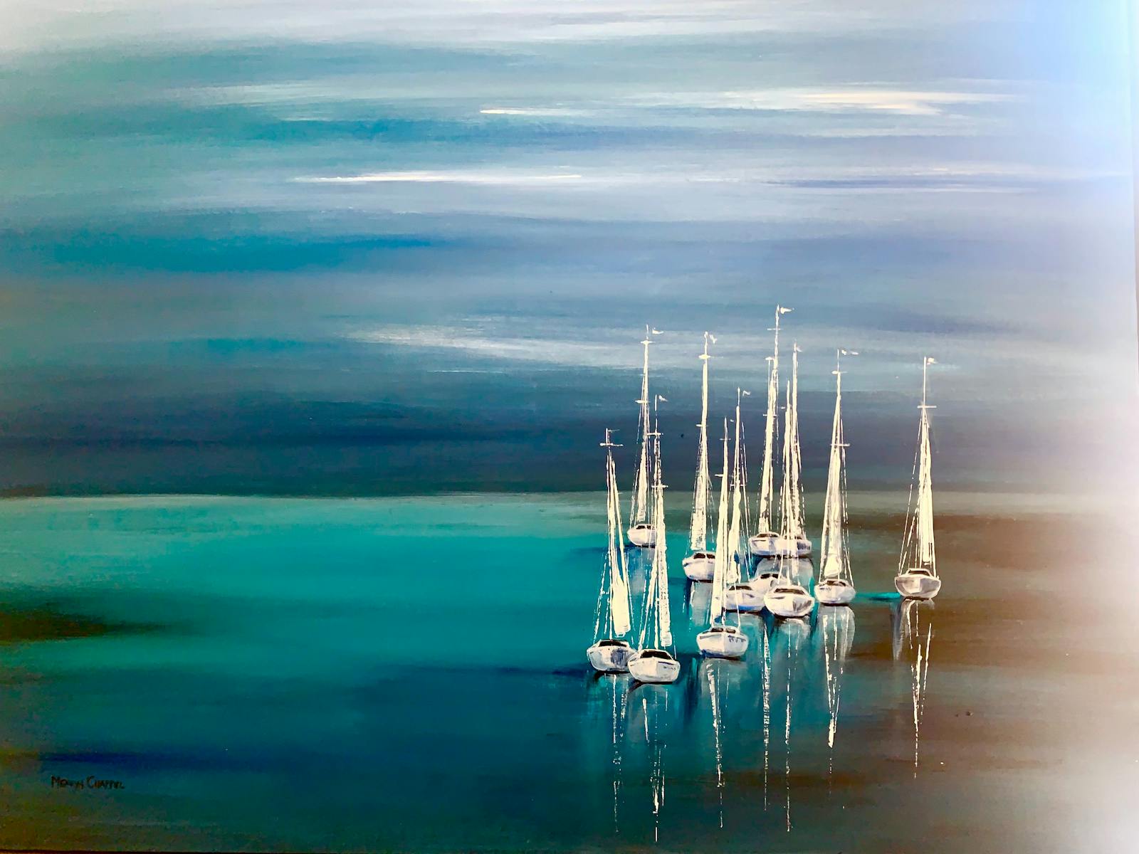 Watercolour of boats moored