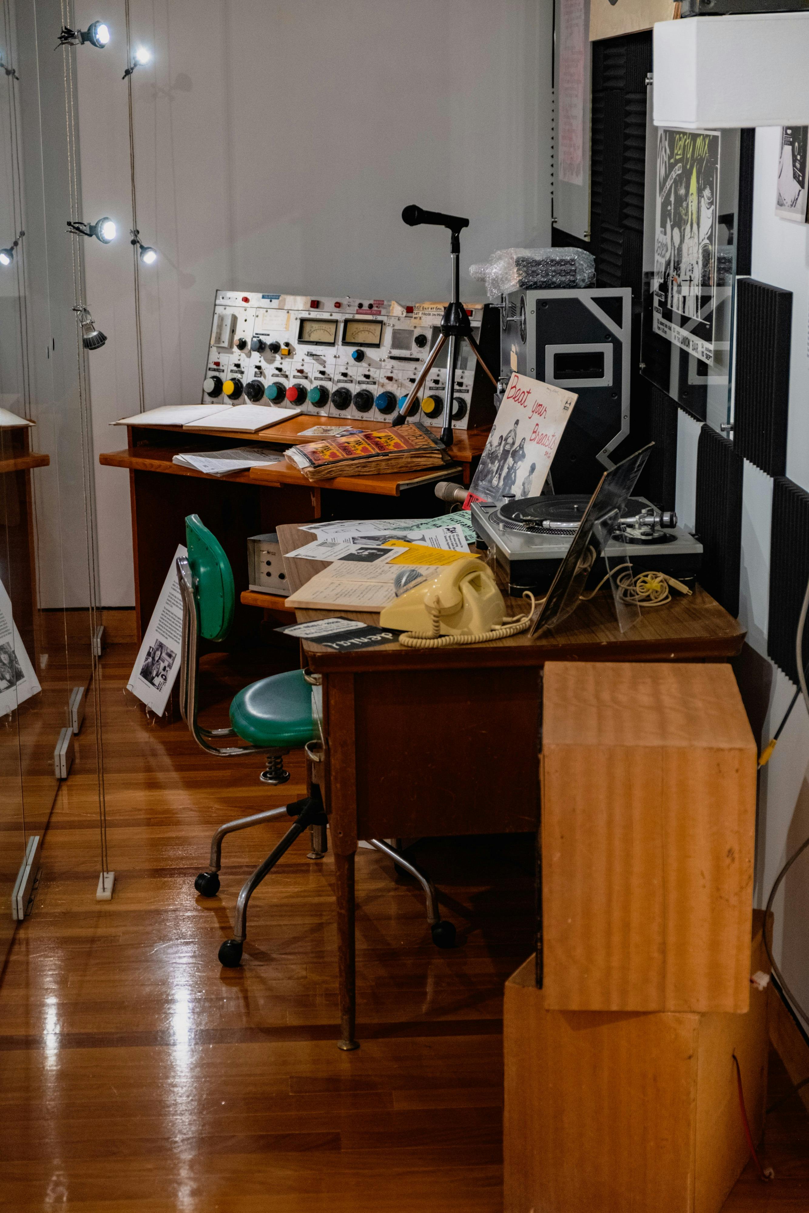 A mock 2XX radio studio on display 2XX People-Powered Radio - Celebrating 50 years at CMAG