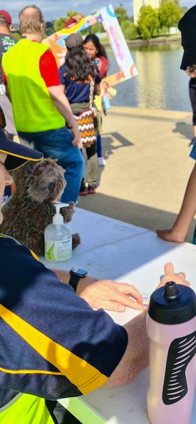a young boy getting his card stamped