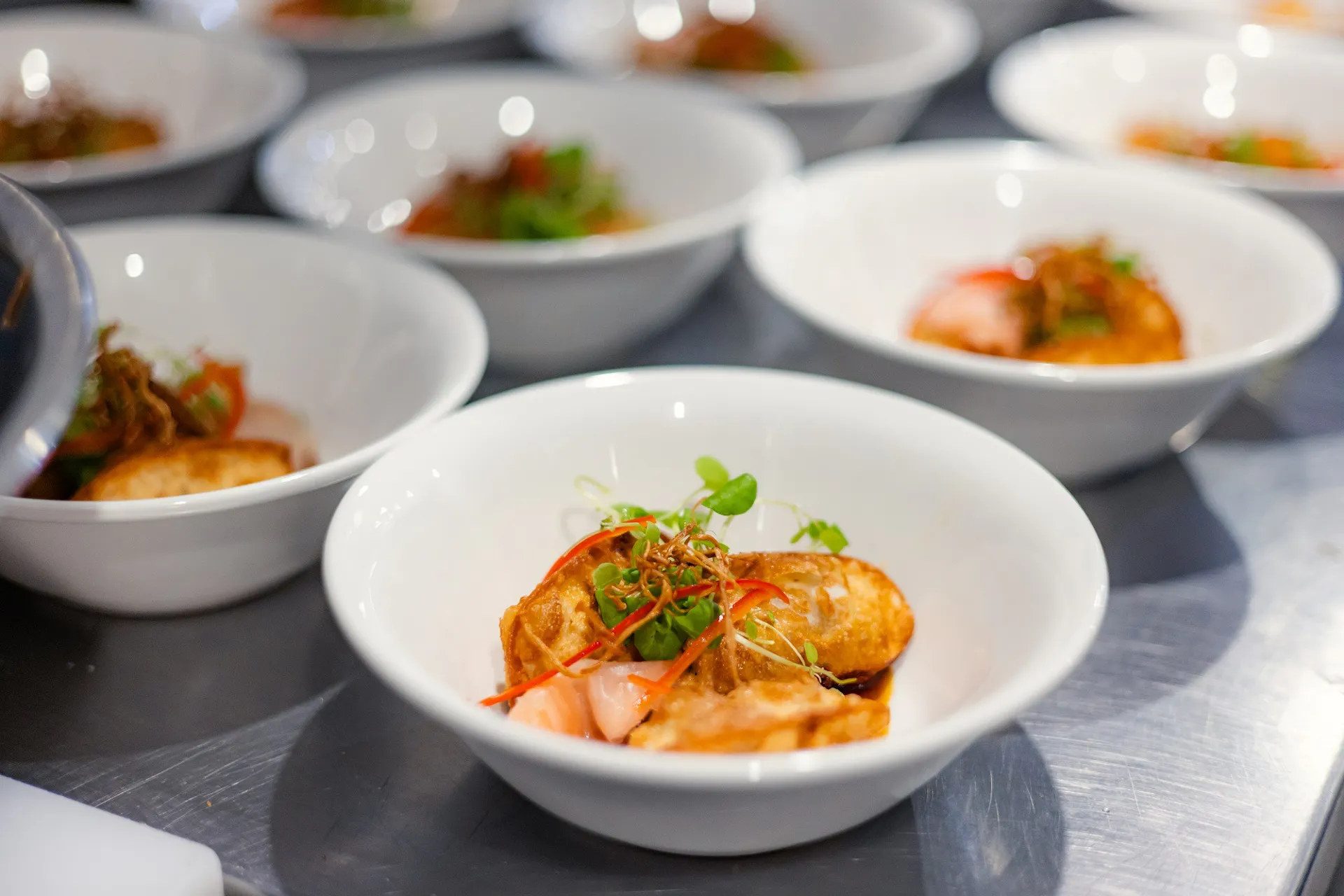 Bowls of food ready to be served