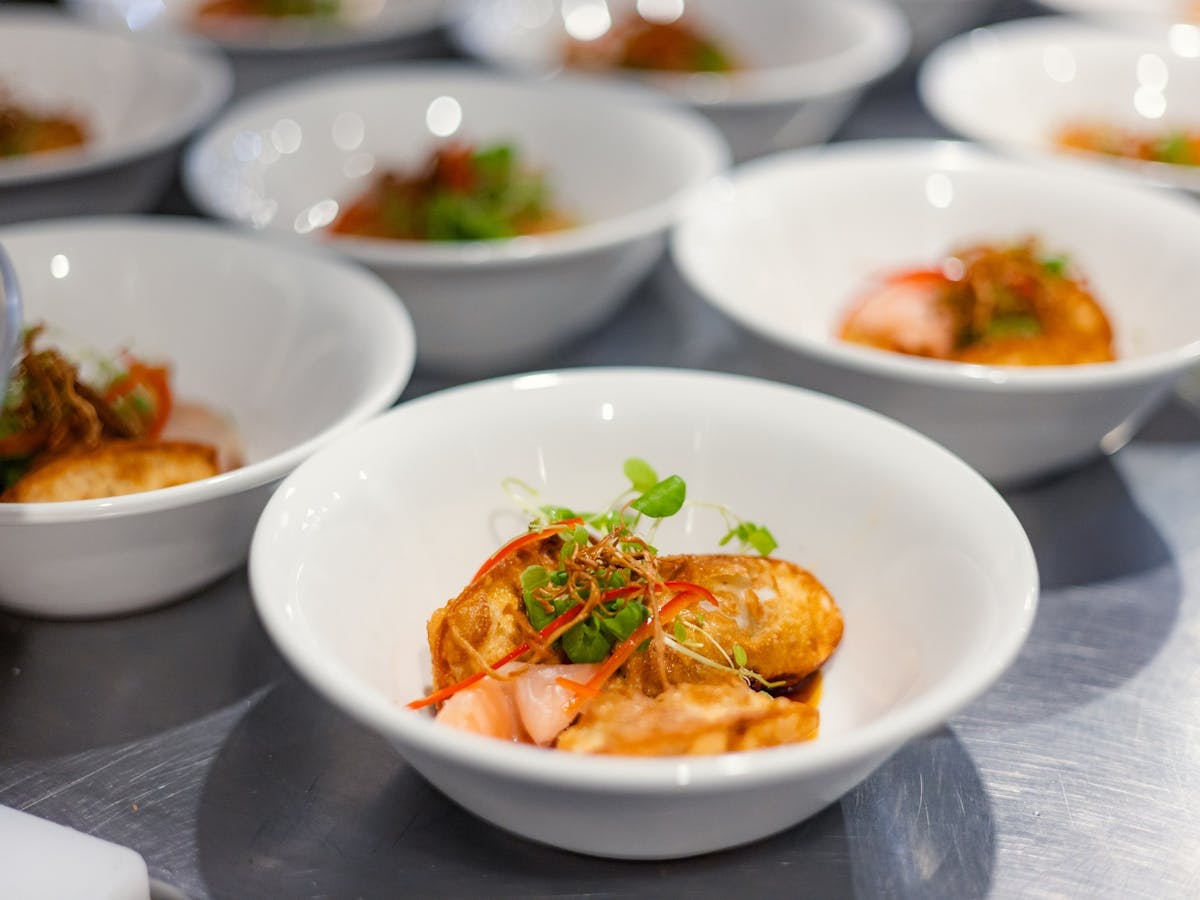 Bowls of food ready to be served