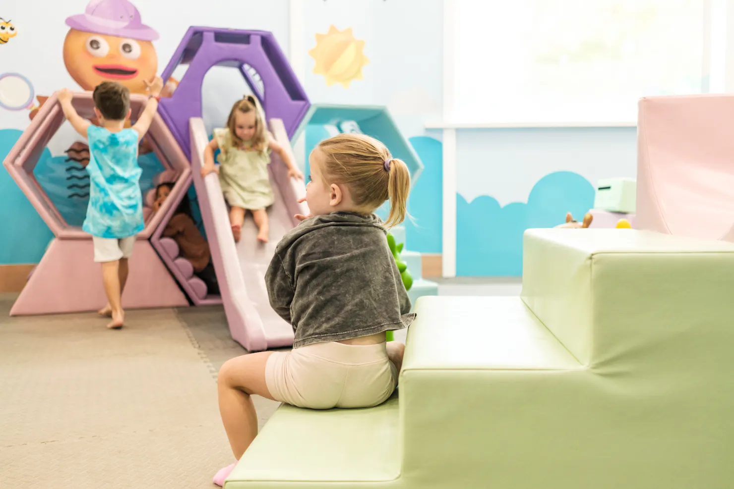 Kids playing in our Little Explorers soft playground