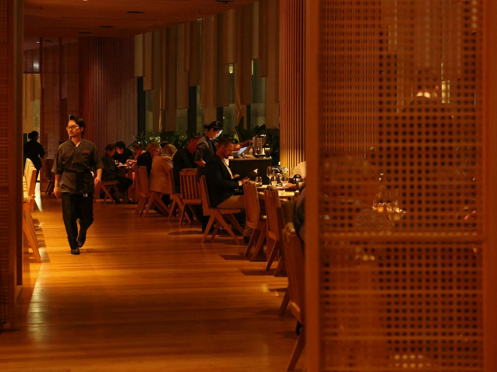 A moody restaurant interior at Sokyo A moody restaurant interior at Sokyo