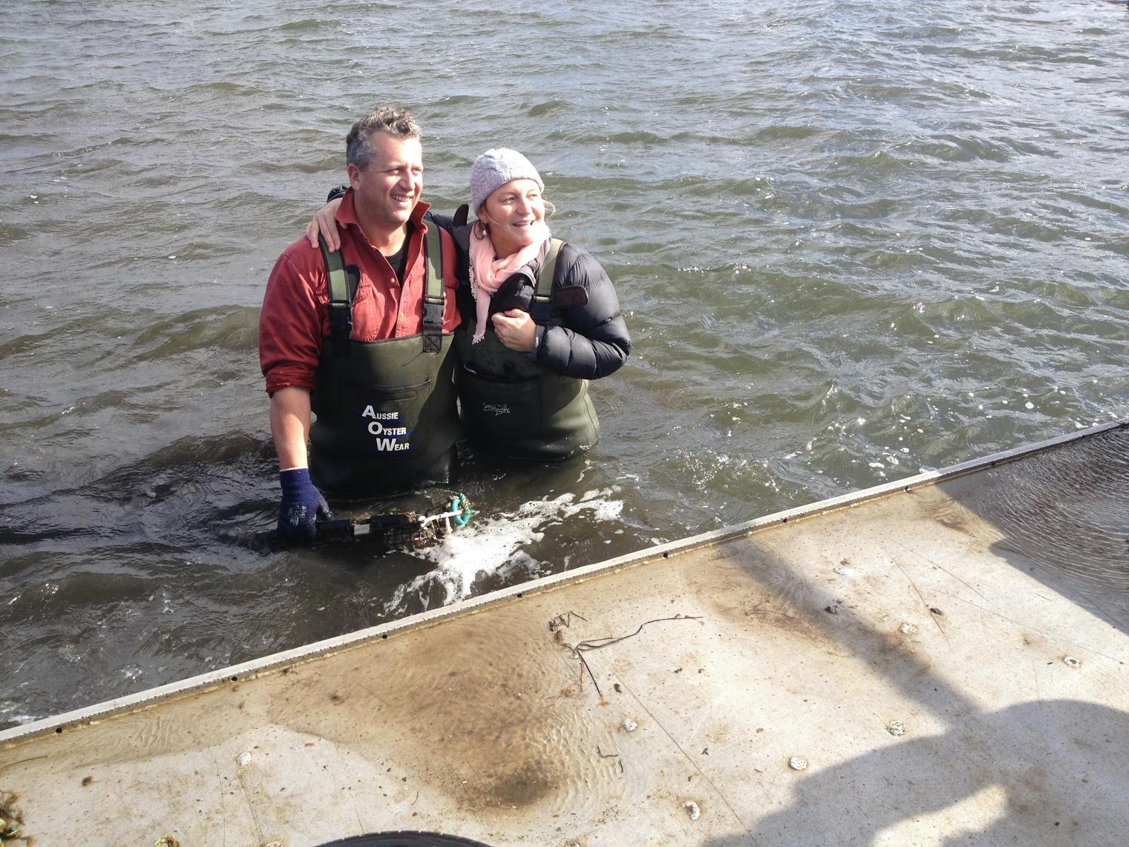 Julia and Giles Fisher farming Oysters at Freycinet marine farm