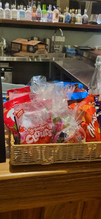 The candy selection on the bar