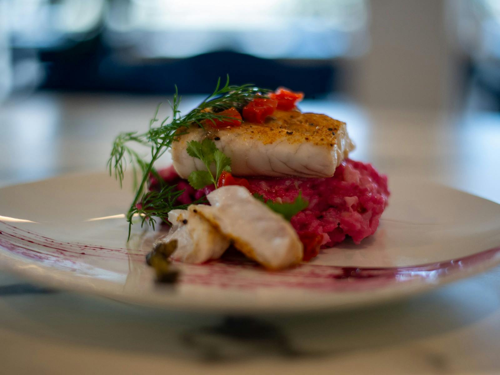 Seared market dish with risotto