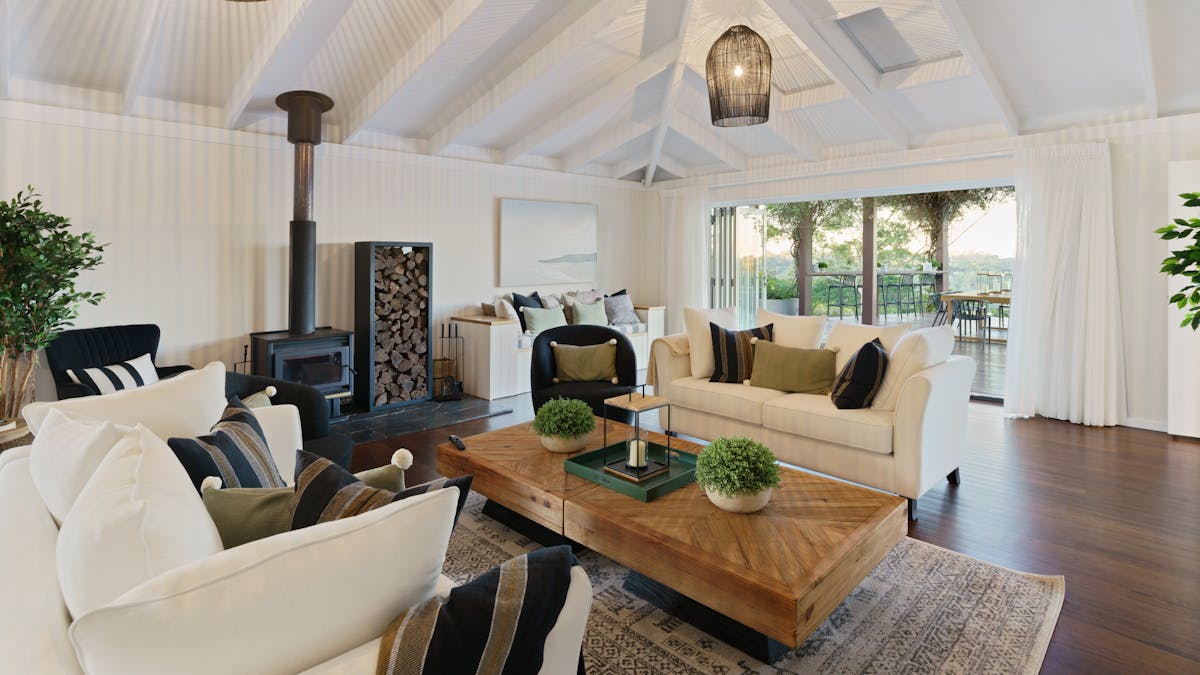Living room with a fireplace
