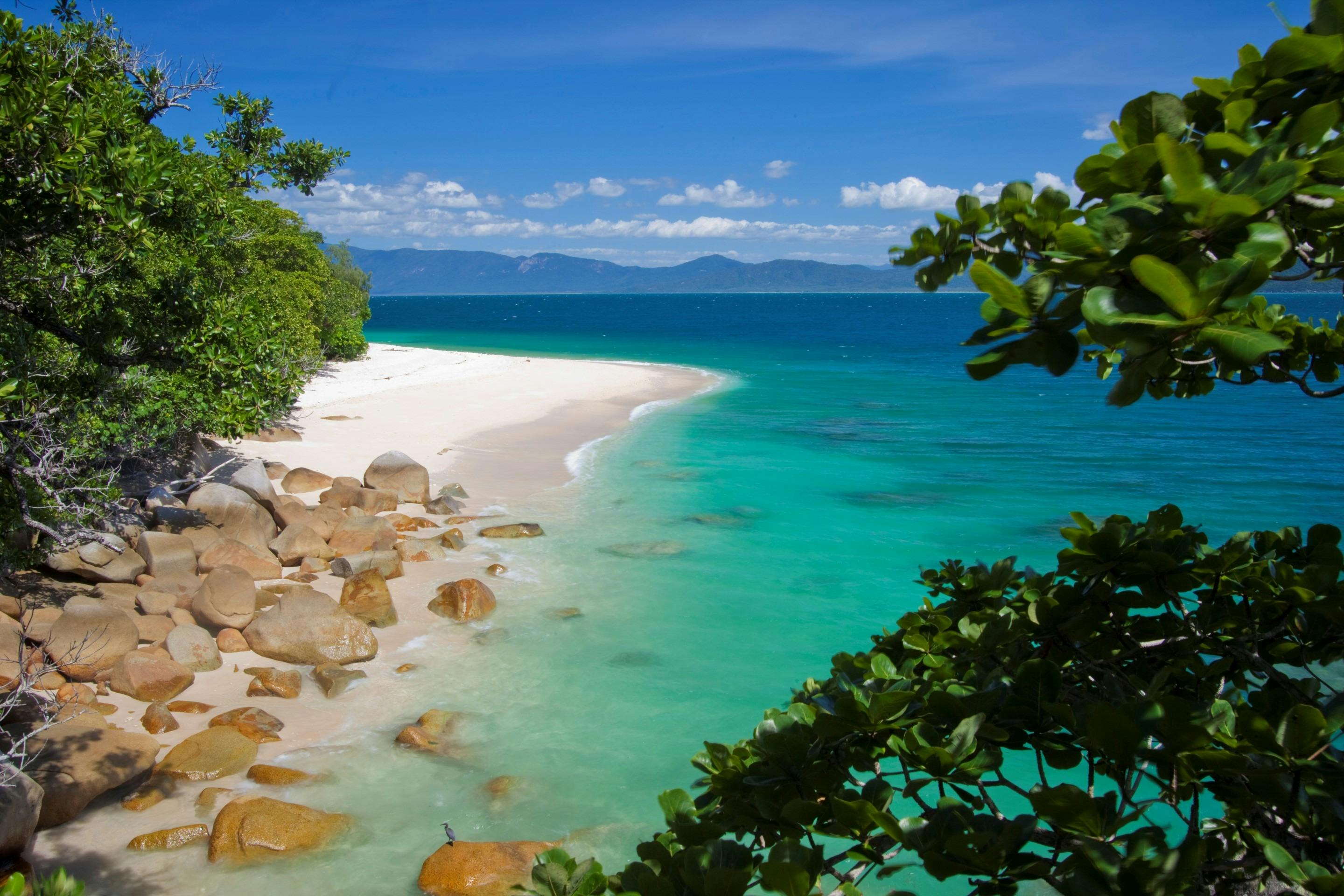 The pristine white sands and turquoise waters of Nudey Beach at Fitzroy Island, Great Barrier Reef
