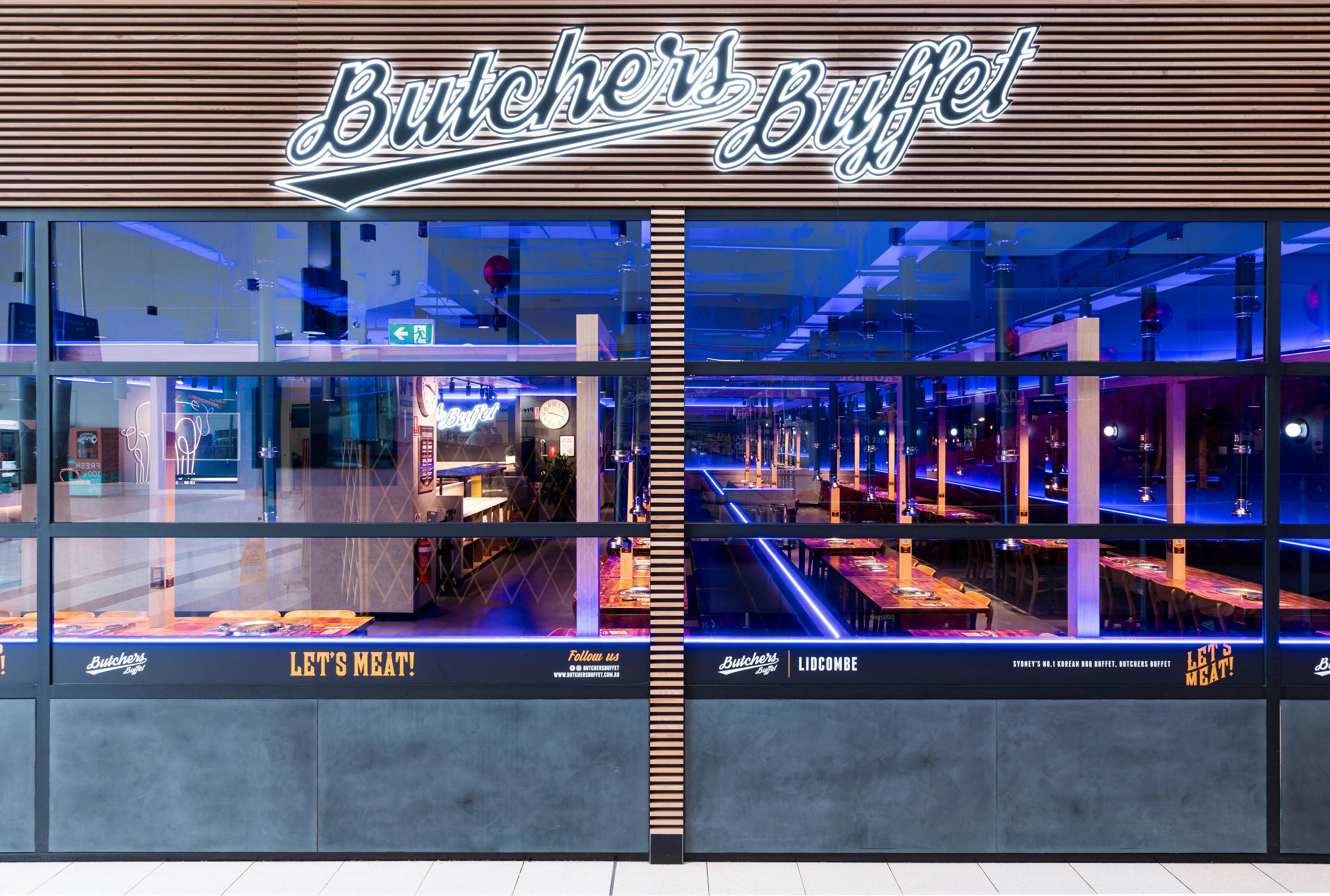 Exterior view of Butchers Buffet Lidcombe with the restaurant interior visible through the windows