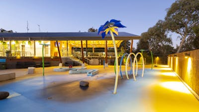 Water play space looking towards restaurant