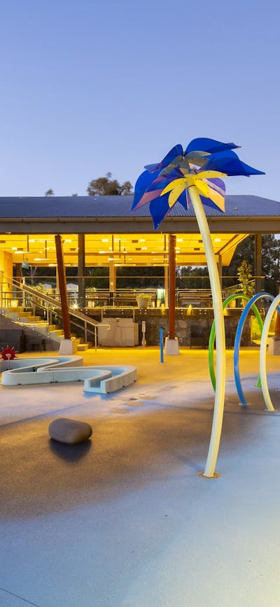 Water play space looking towards restaurant