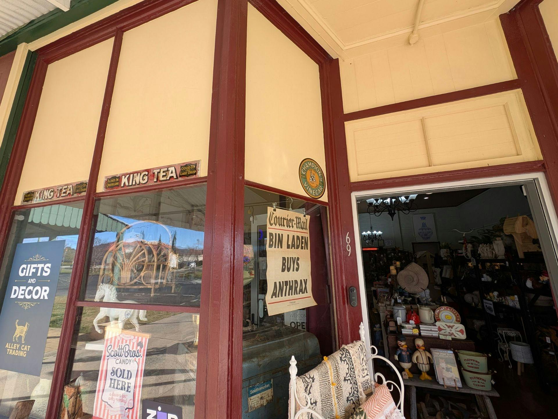 Close up of old window advertising