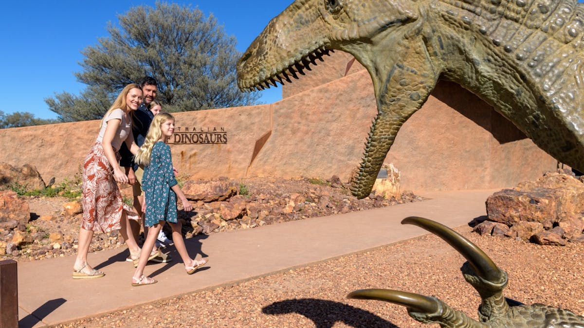"Australovenator" greets guests at the Australian Age of Dinosaurs Museum of Natural History