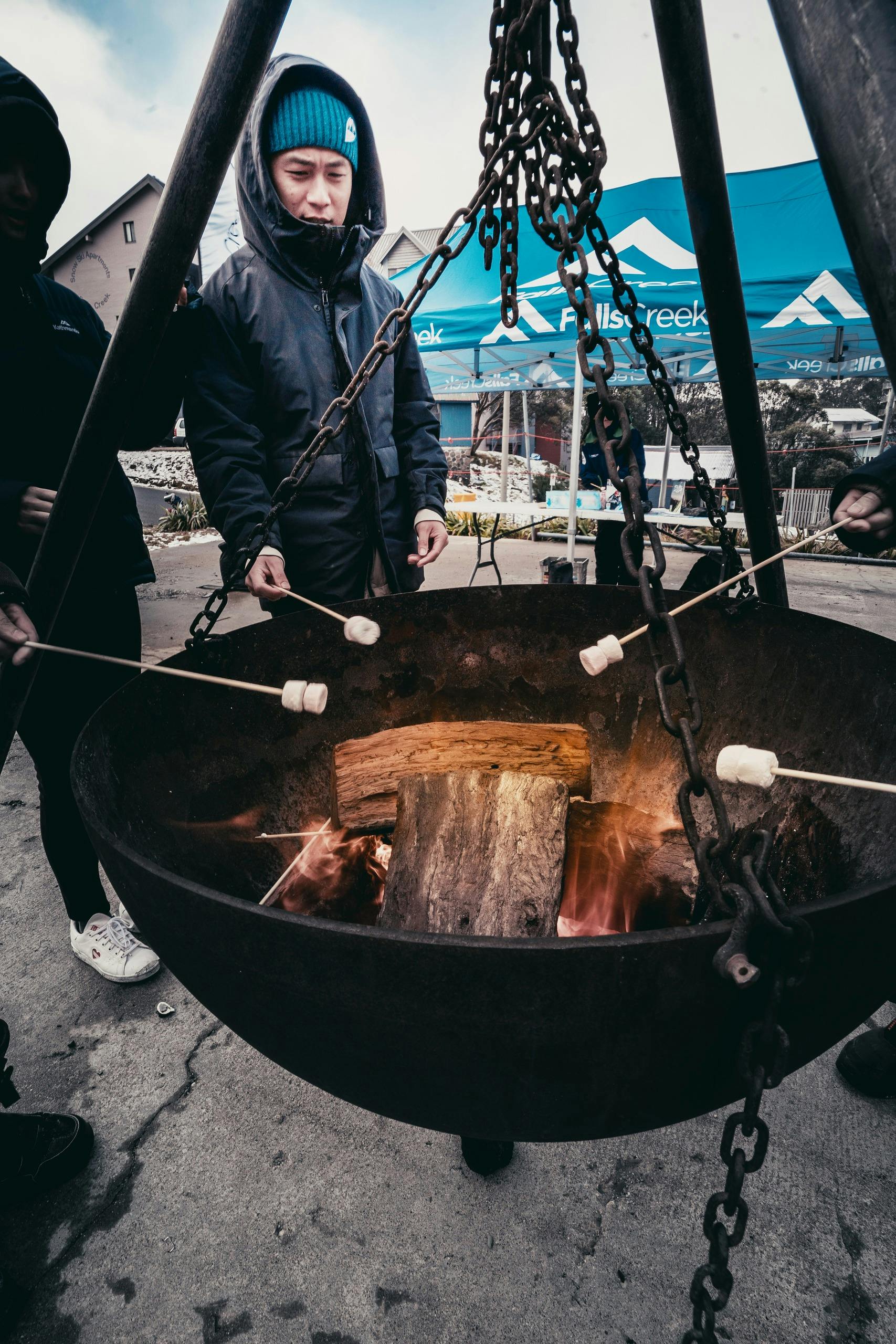 Toasting marshmallows on the fire