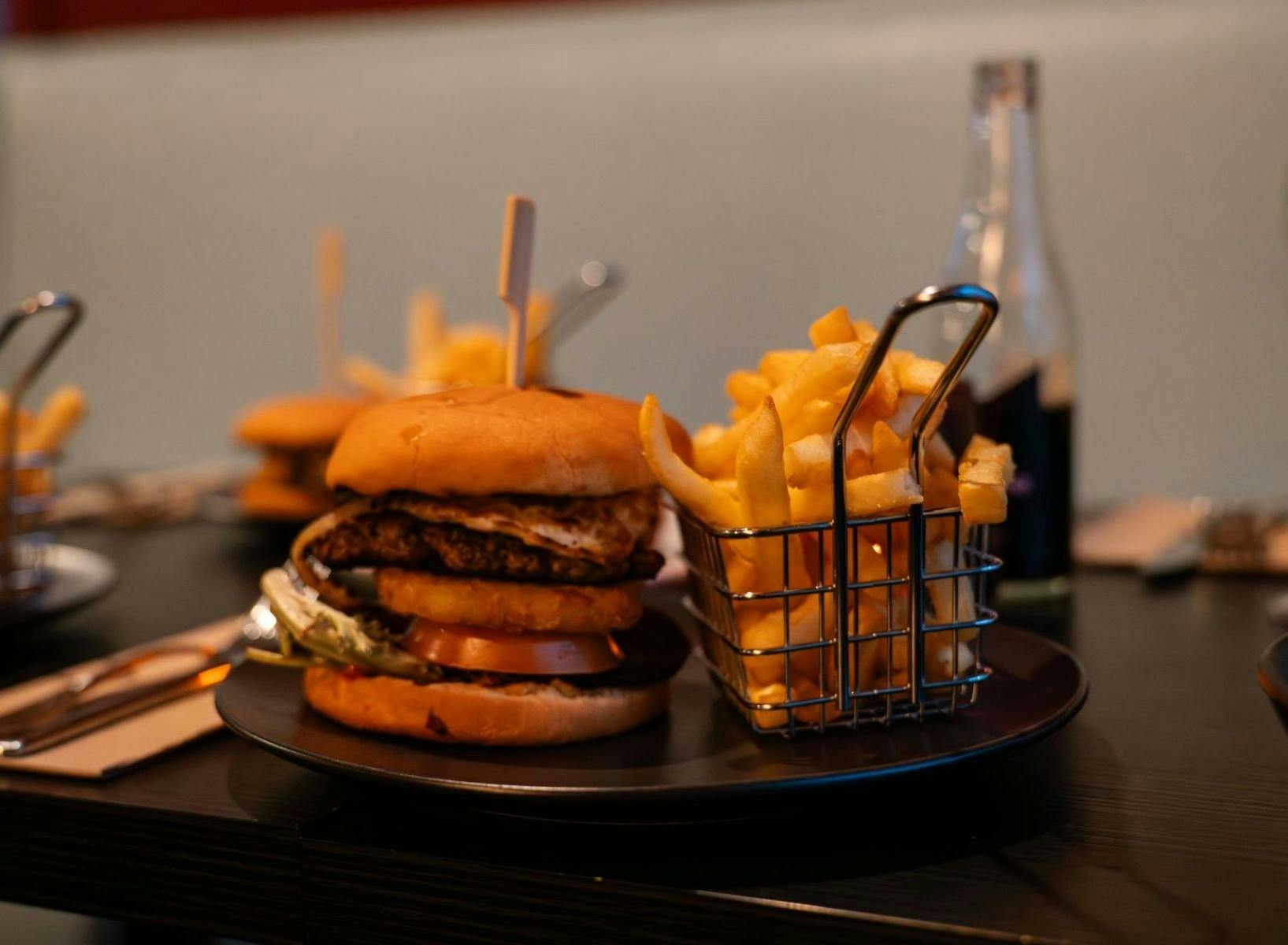 burger and fries on a plate