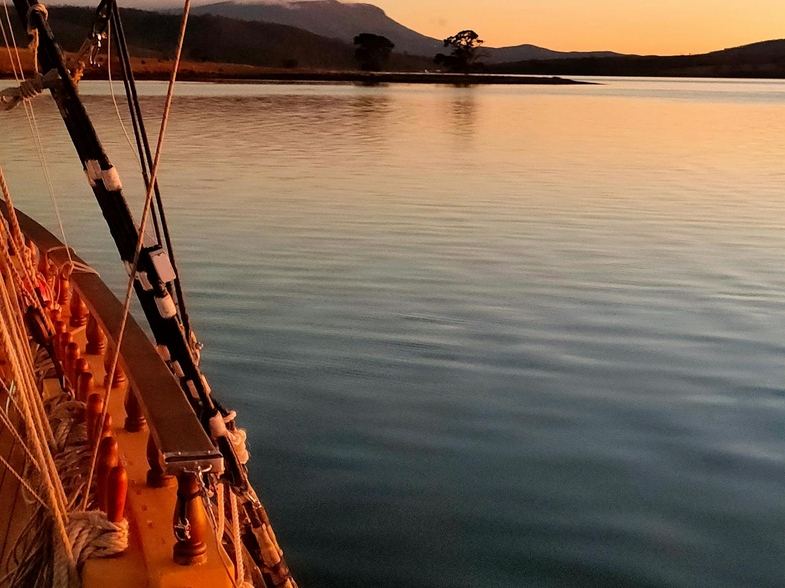 A gorgeous sunrise from the deck of the Lady Nelson. It's calm and serene