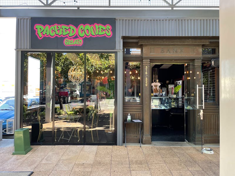 front of store at Packed Cones Gelato