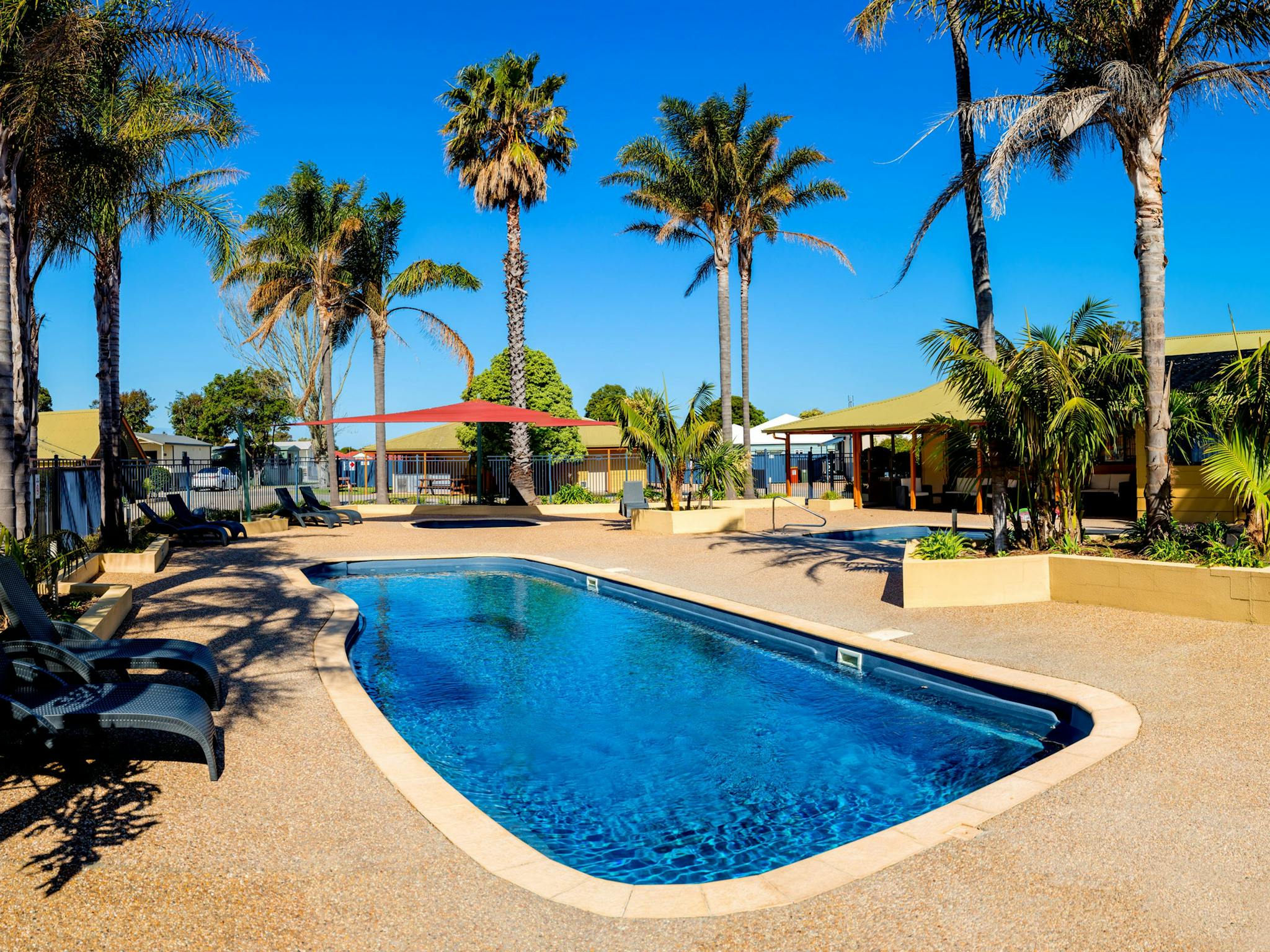View of three swimming pools at  BIG4 Whiters Holiday Village