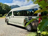 Tony's Tropical Tours' van in front of Thornton's Peak