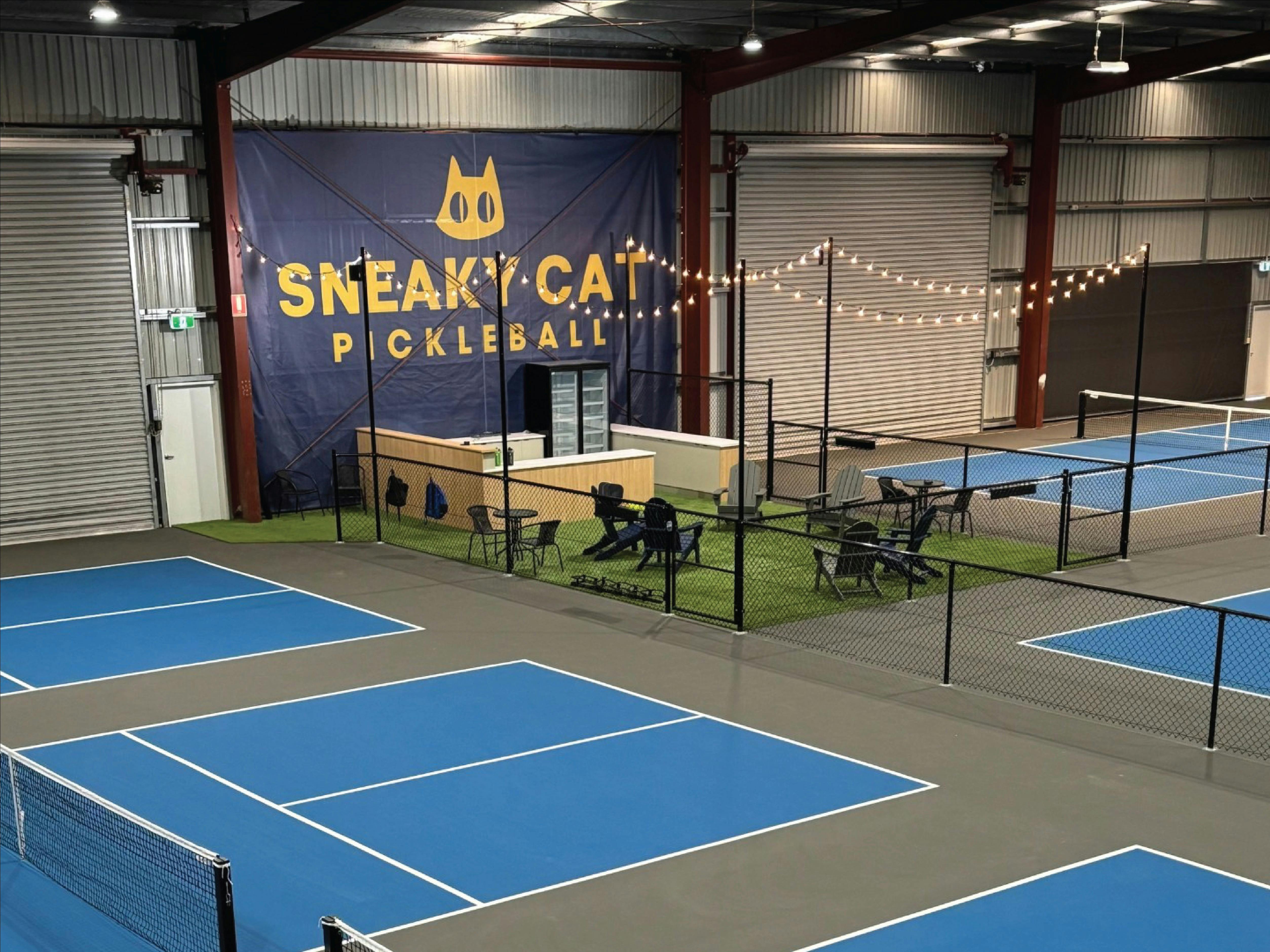 Inside the Venue, 7 Indoor Pickleball courts and a Pro Shop.