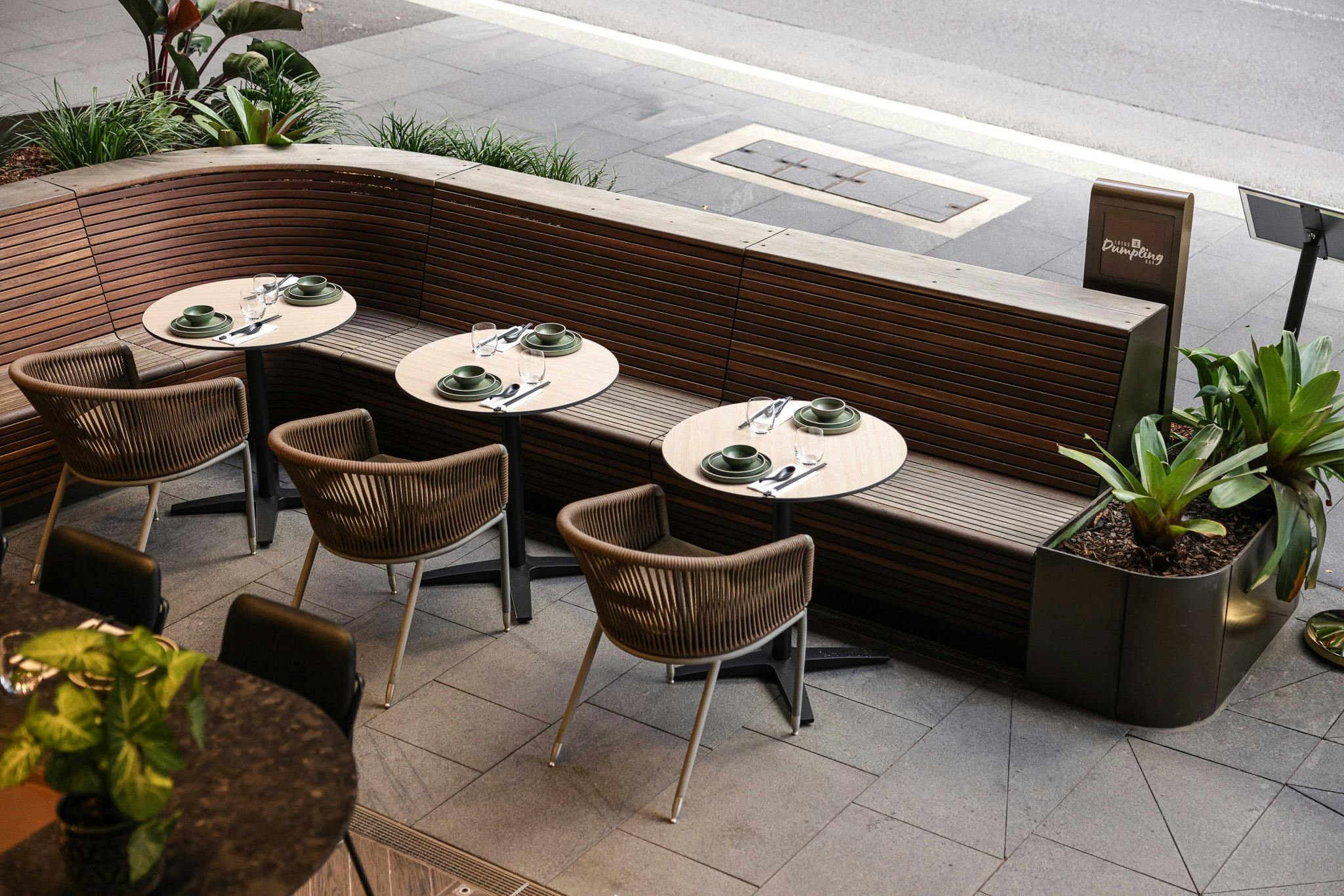 Modern outdoor section at Lotus Dumpling Bar
