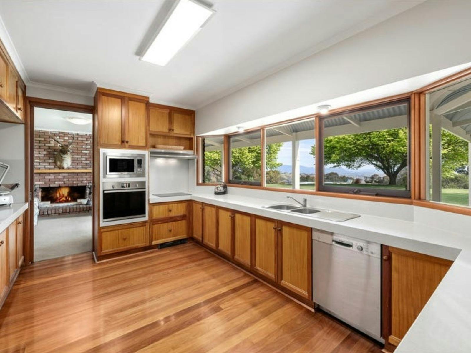 Kitchen with appliances at Sambar Ridge farm stay in Alexandra, Victoria.
