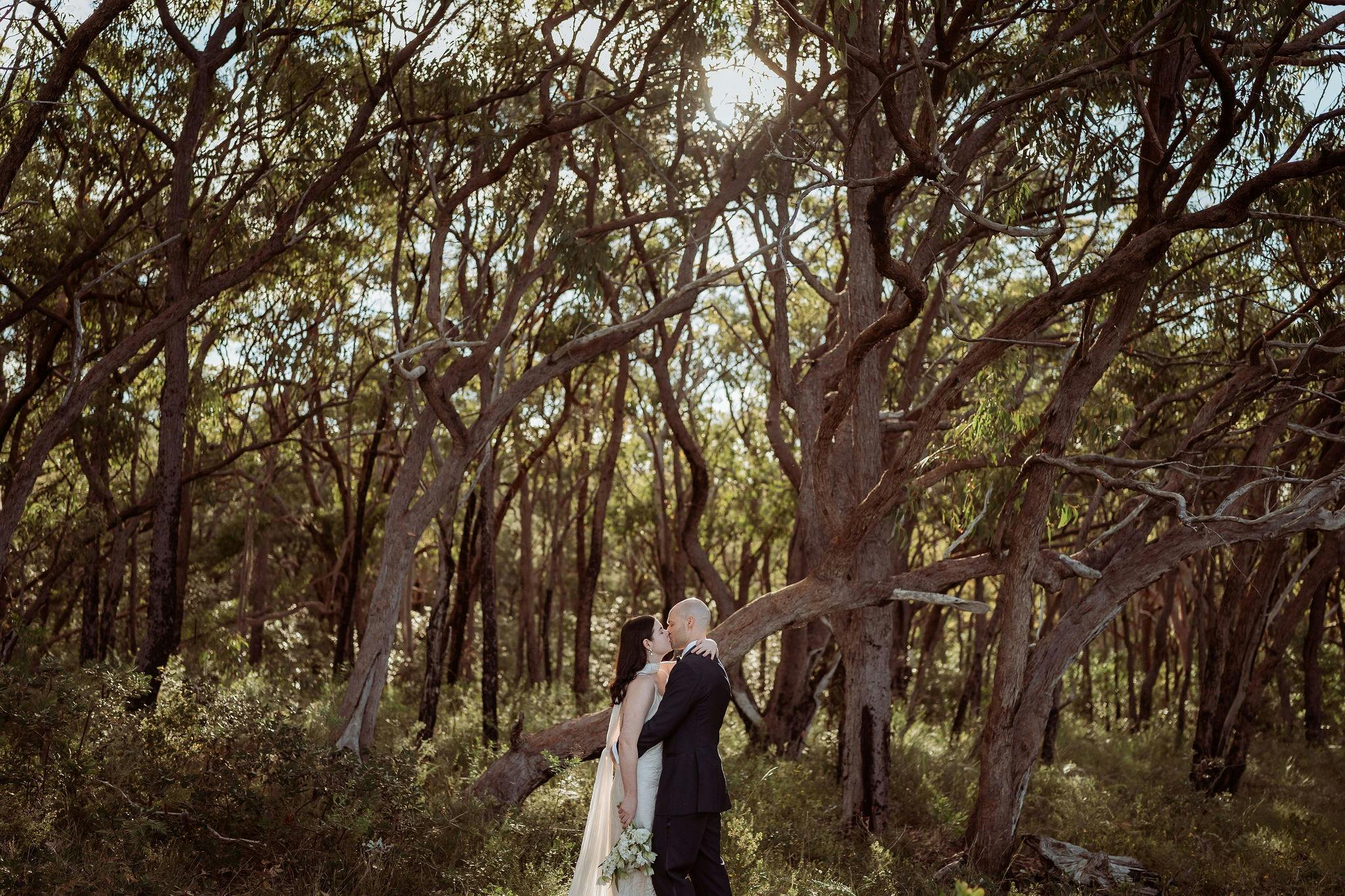 Wedding couple in the bush behind Boketto, Brooms Head