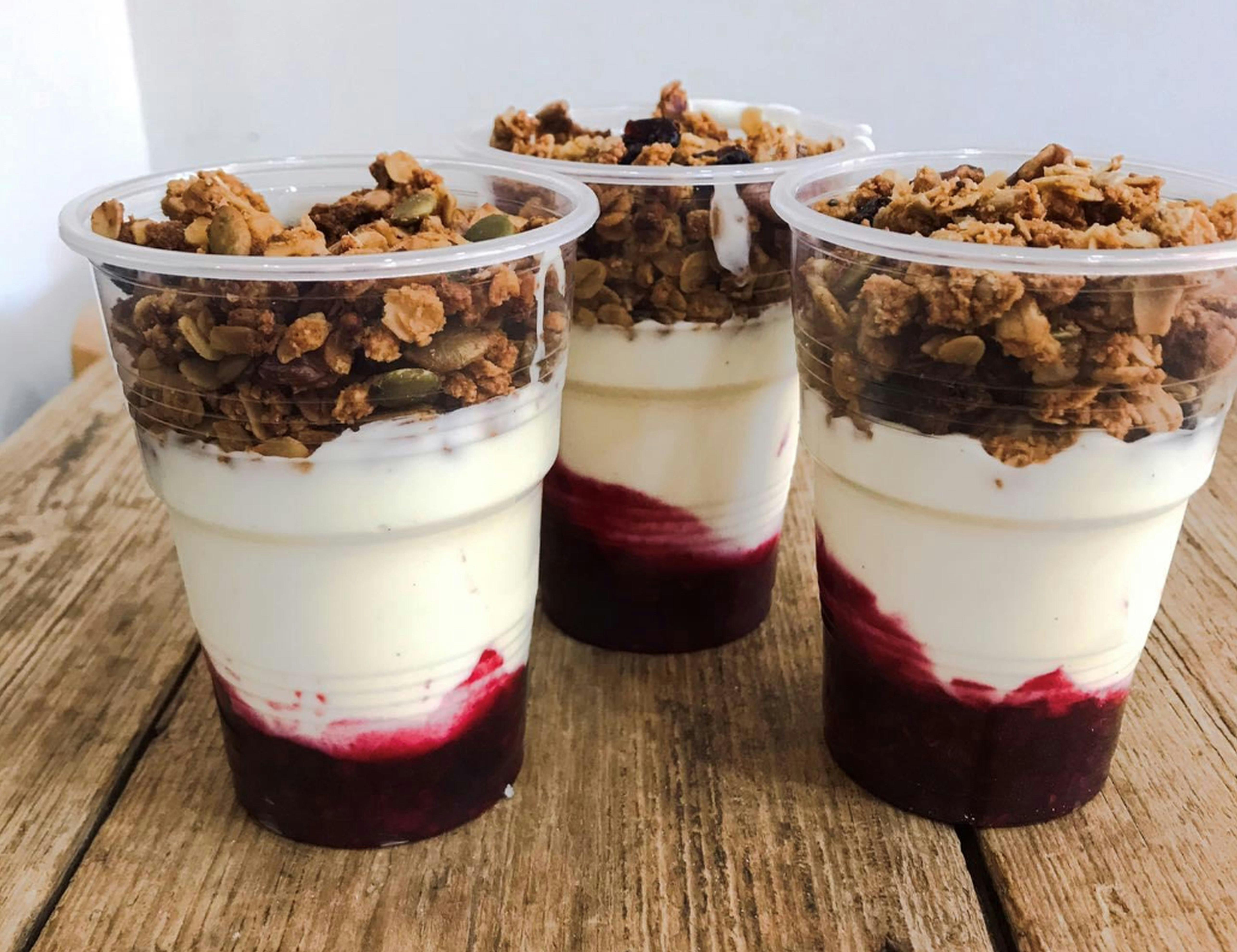 Looking for a healthy option, try our homemade granola yoghurt pots.