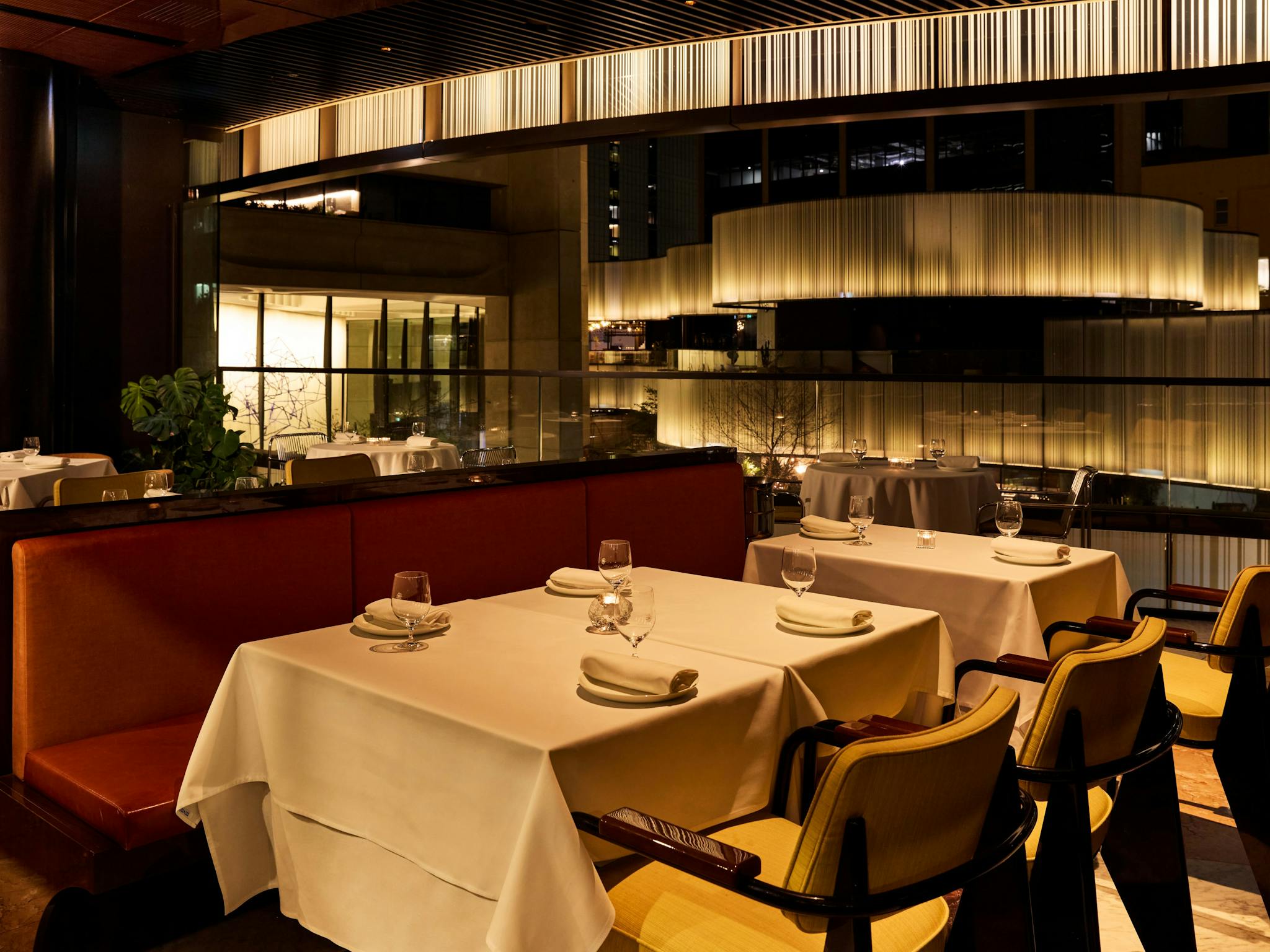 A luxurious dining room at night