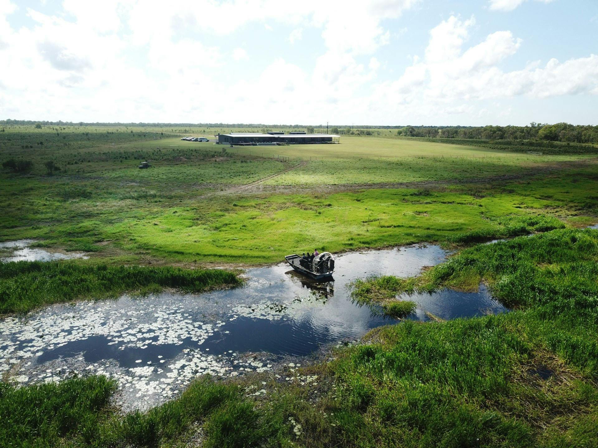 Airboat waiting pick people up for a ride on Finniss River Station