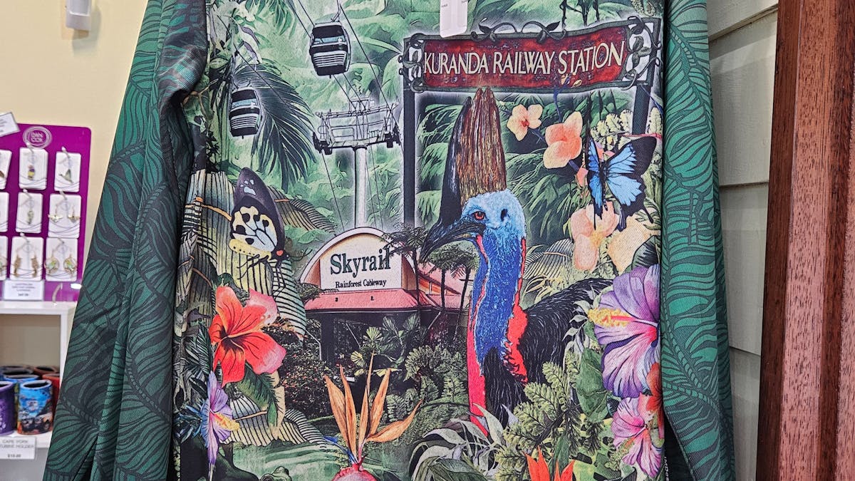 Unique Kuranda Village fishing shirts in a full range of adult sizes. We also have other designs ava