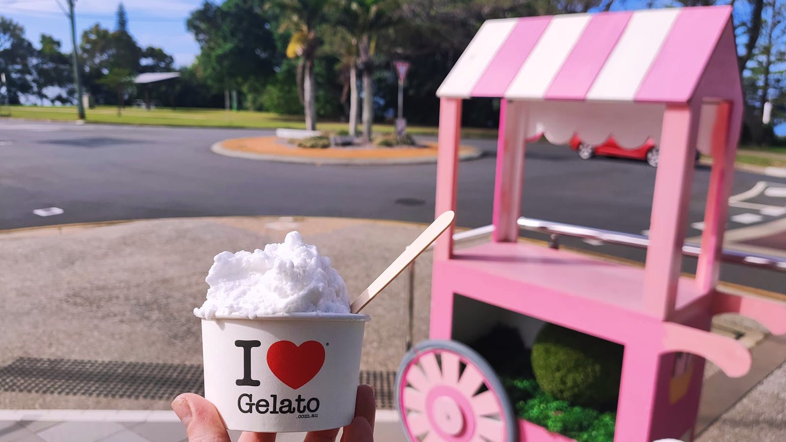 outside with cart at Miss Sprinkles Gelato in Scarborough, Queensland outside with cart at Miss Sprinkles Gelato in Scarborough, Queensland