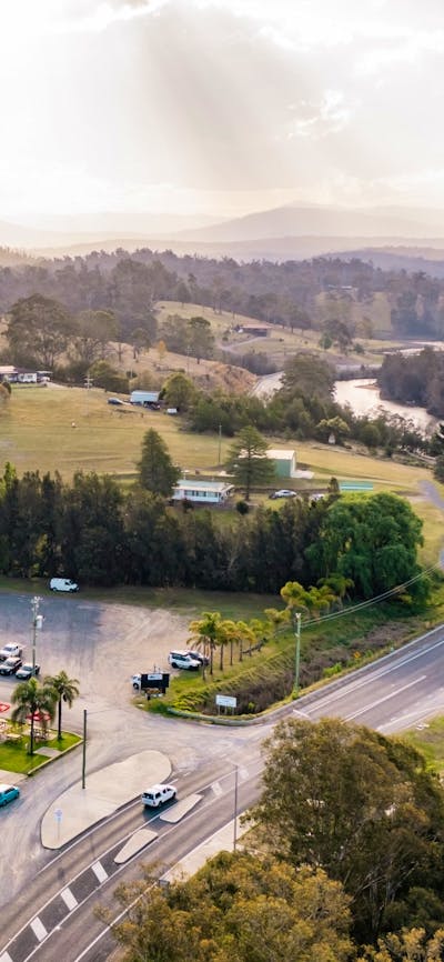 Aerial View of the Steampacket Hotel and Clyde Mountain Nelligen