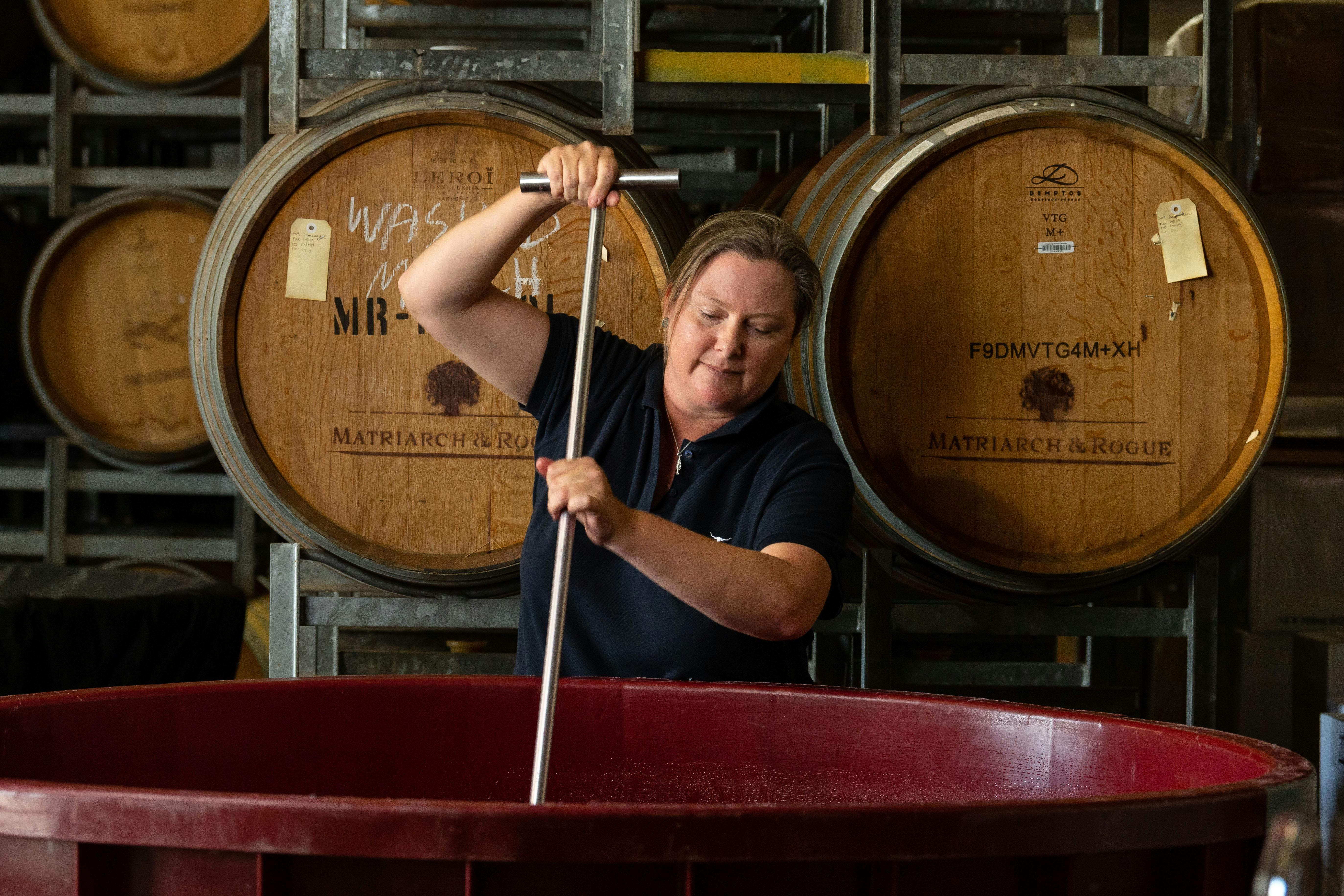 Plunging one of our small batch red fermenters.