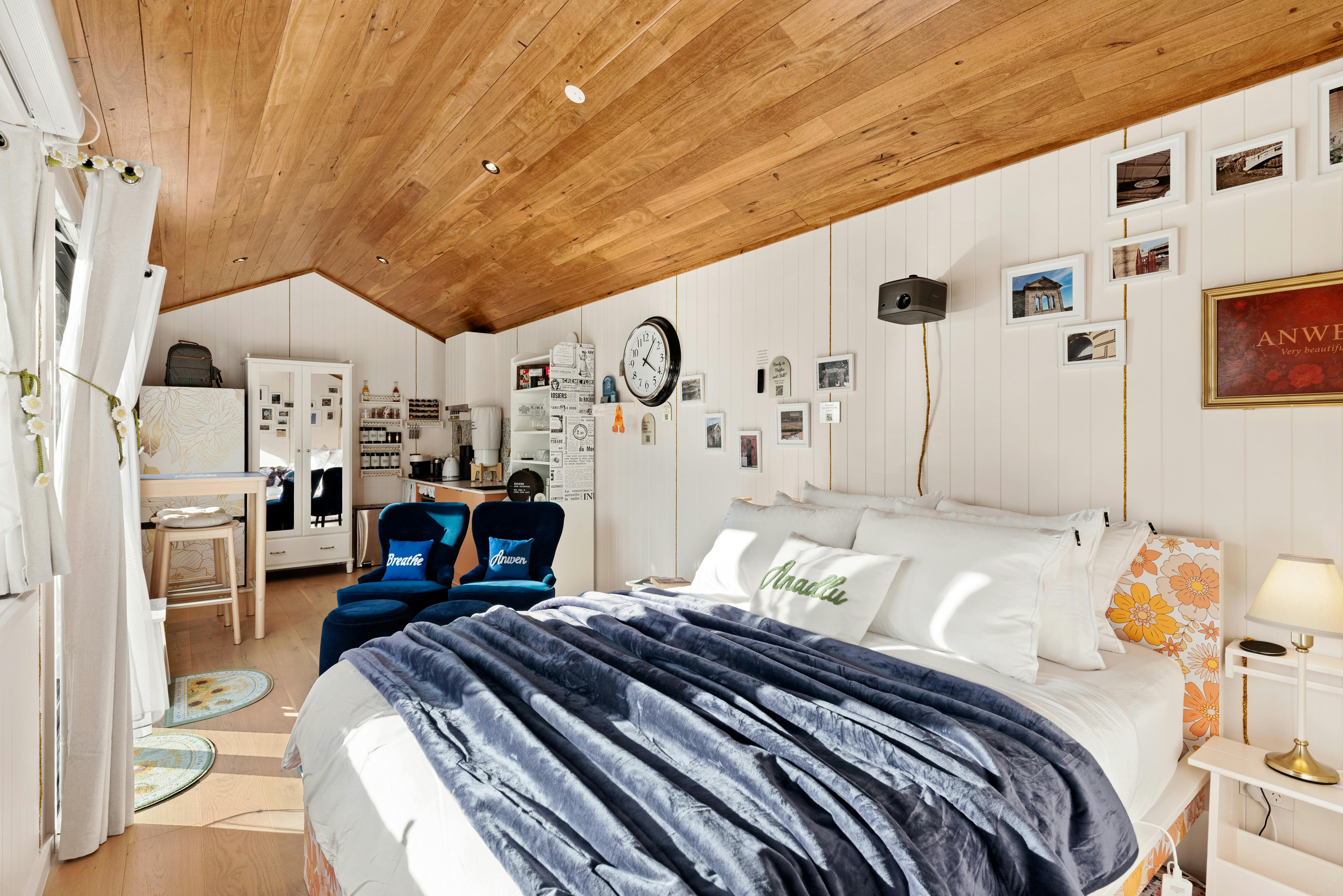 Interior of one of the three tiny homes at Anadlu
