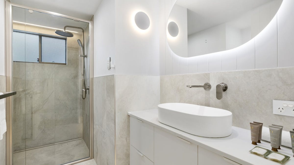 Fresh bathrooms with walk-in showers
