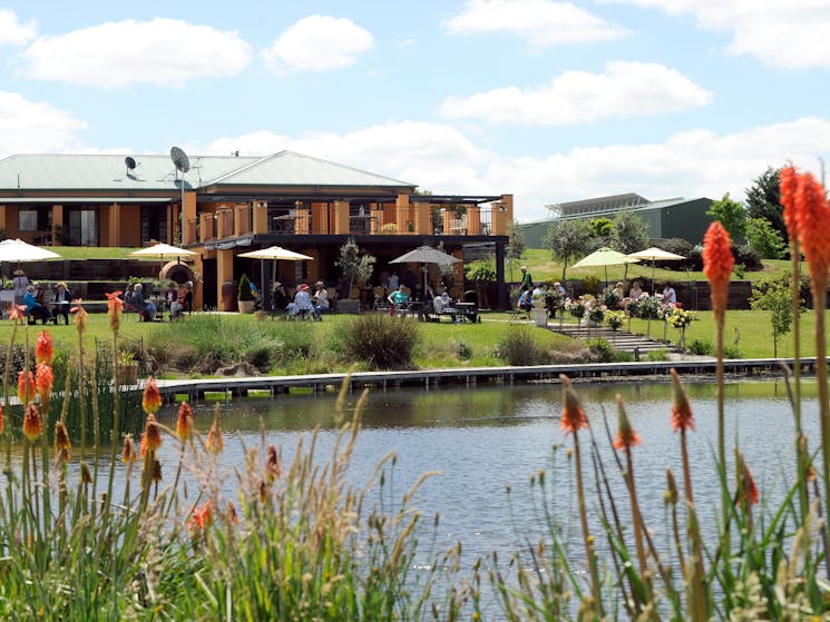 The view across the dam to Tumbarumba Wines Escape