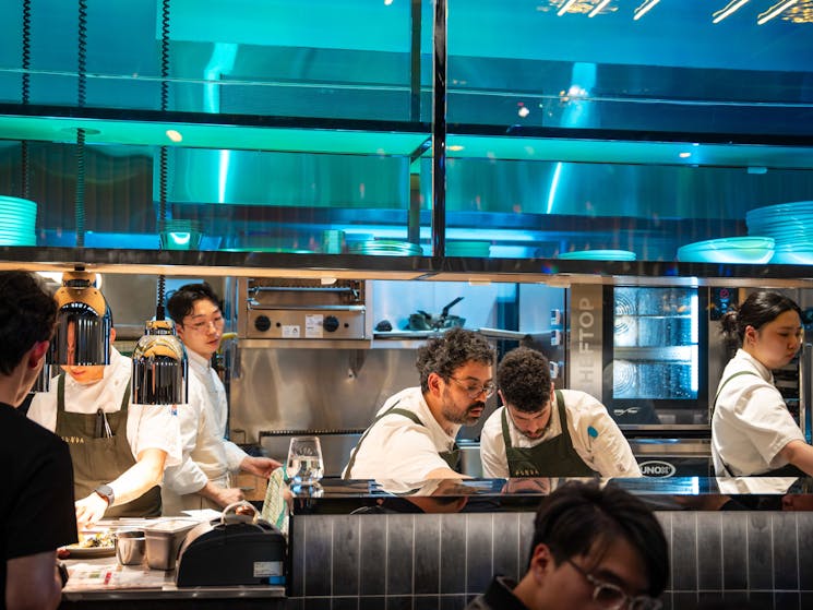 You can see our chefs working busily and energetically at this open kitchen while you enjoy yourself