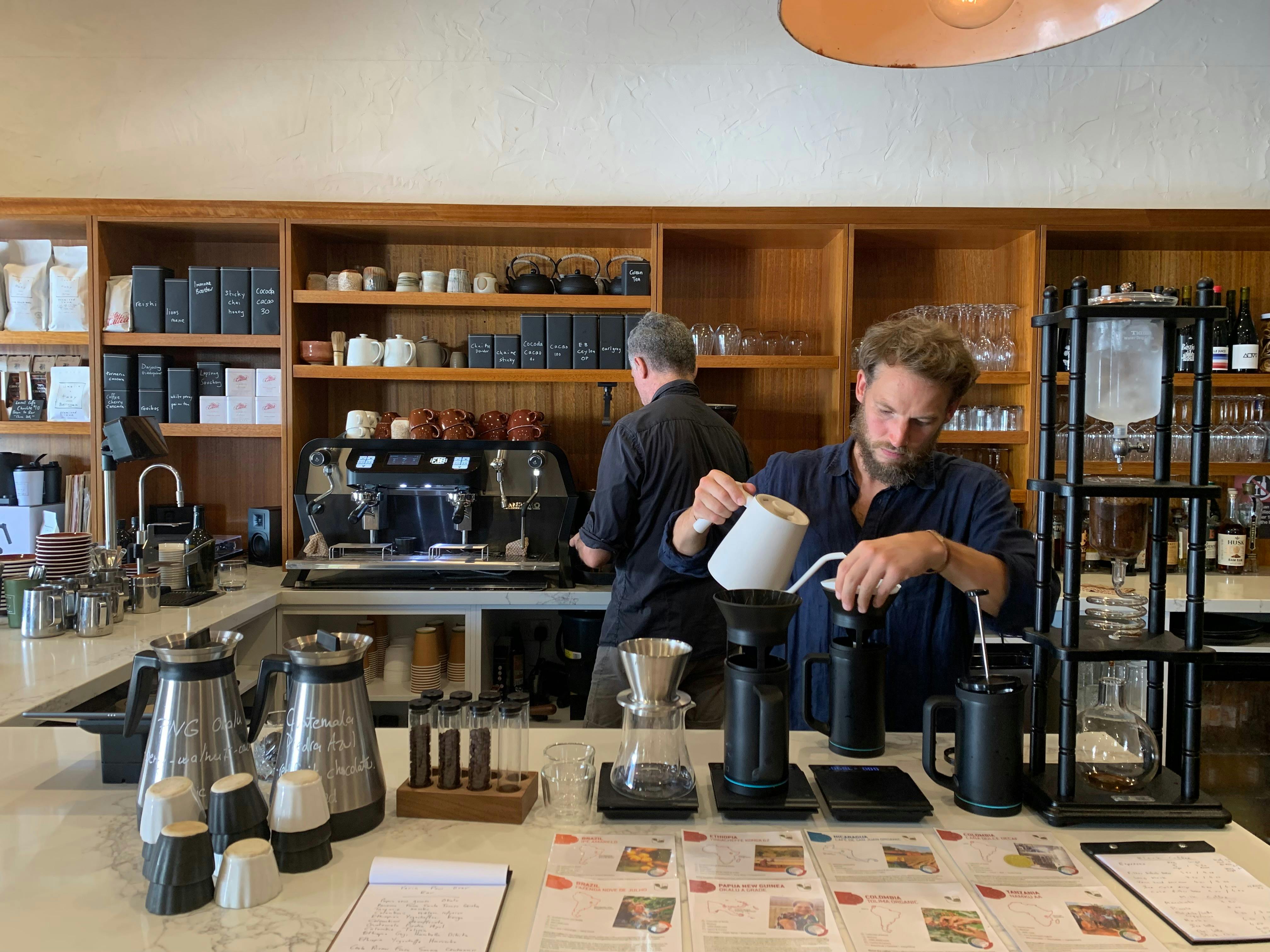 Special matcha tea, cacao and enhance mushroom,  and ice drip.