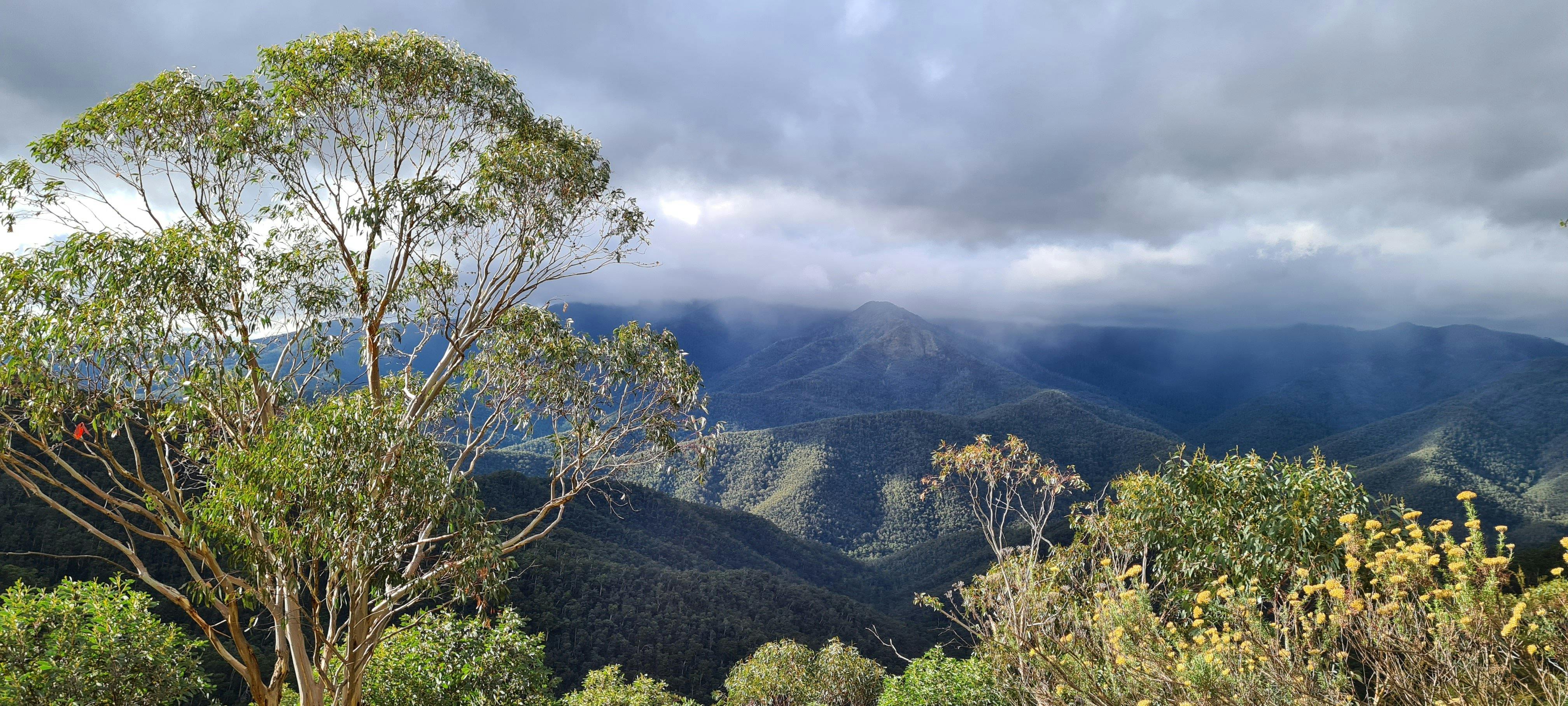 Threatening dark clouds heading towards Eagles Peaks.