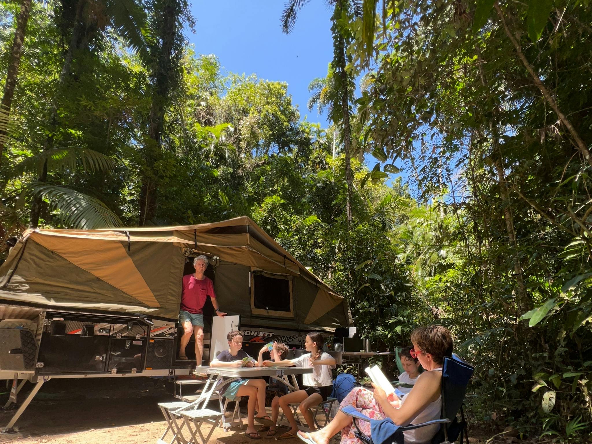 Family camping in camper trailer at daintree Siesta Family camping in camper trailer at daintree Siesta