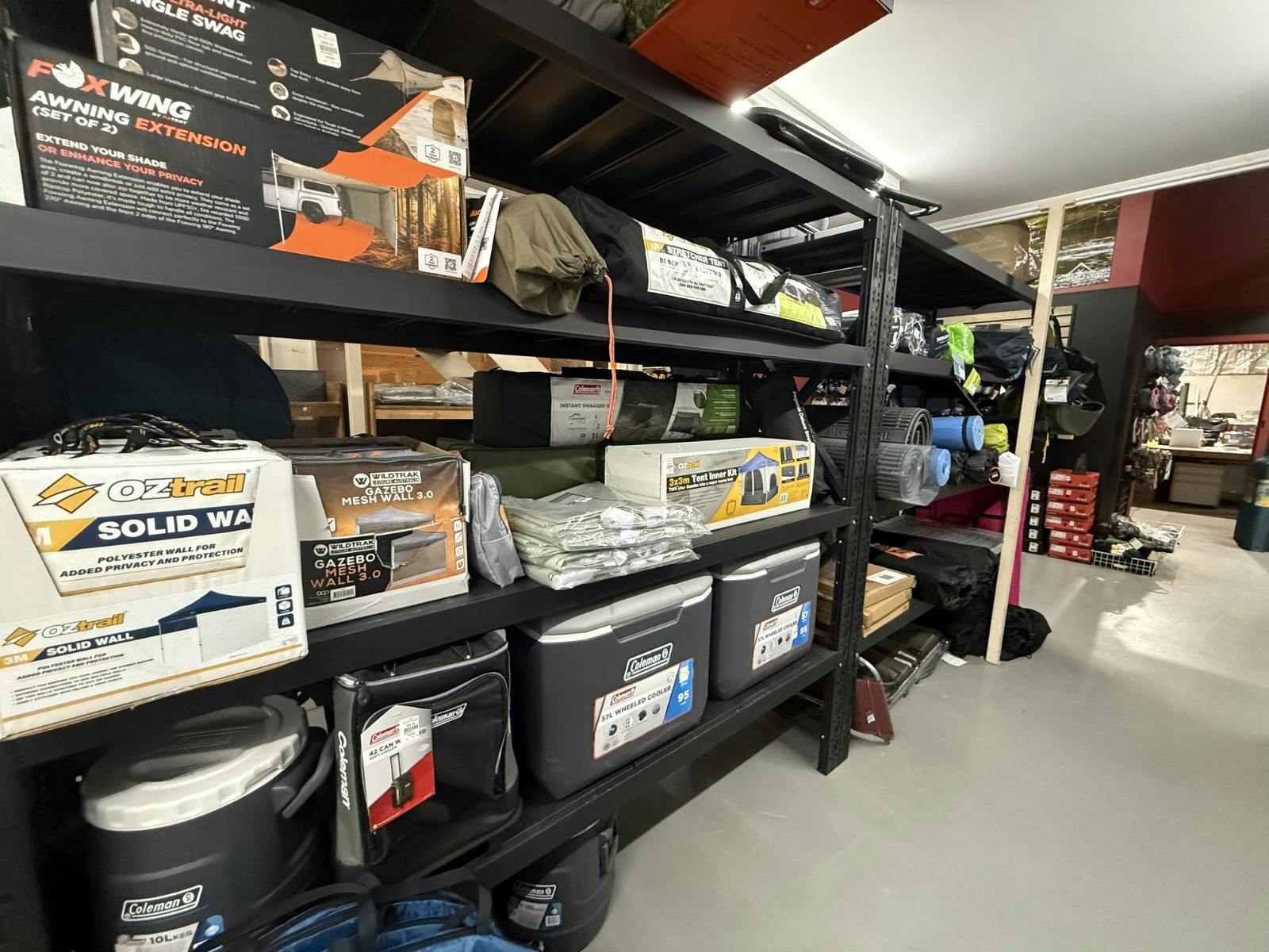 eskys and coolers, gazebos, tents, camping products