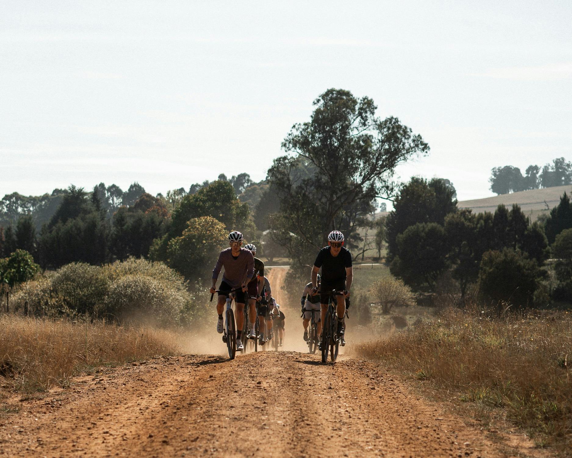 gravel cyclists in a bunch