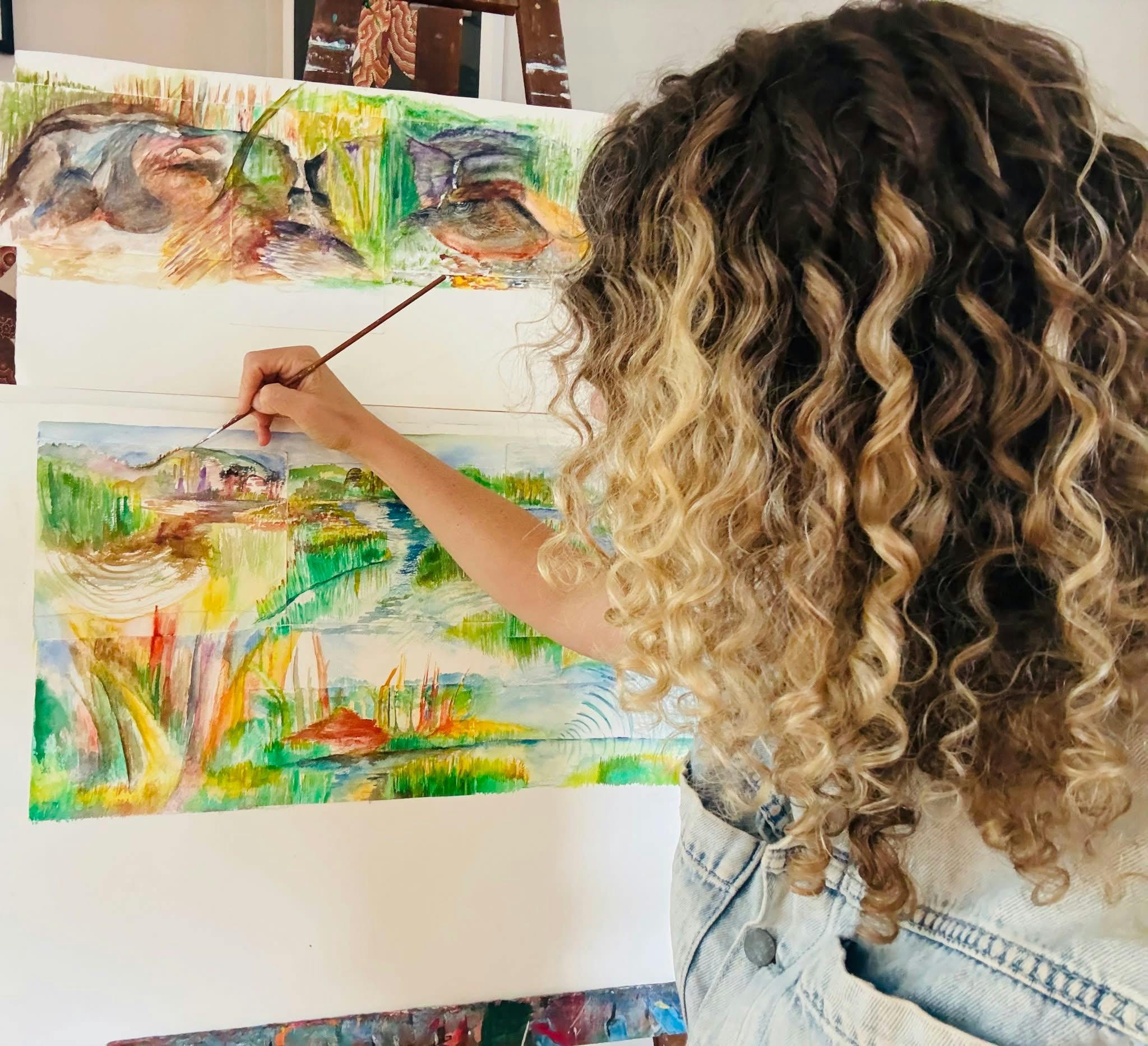Lucy in her painting process