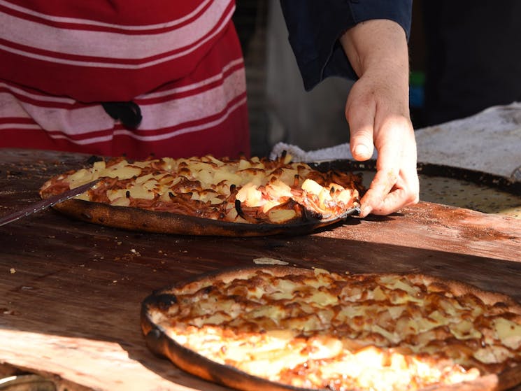 freshly cooked wood fired pizza