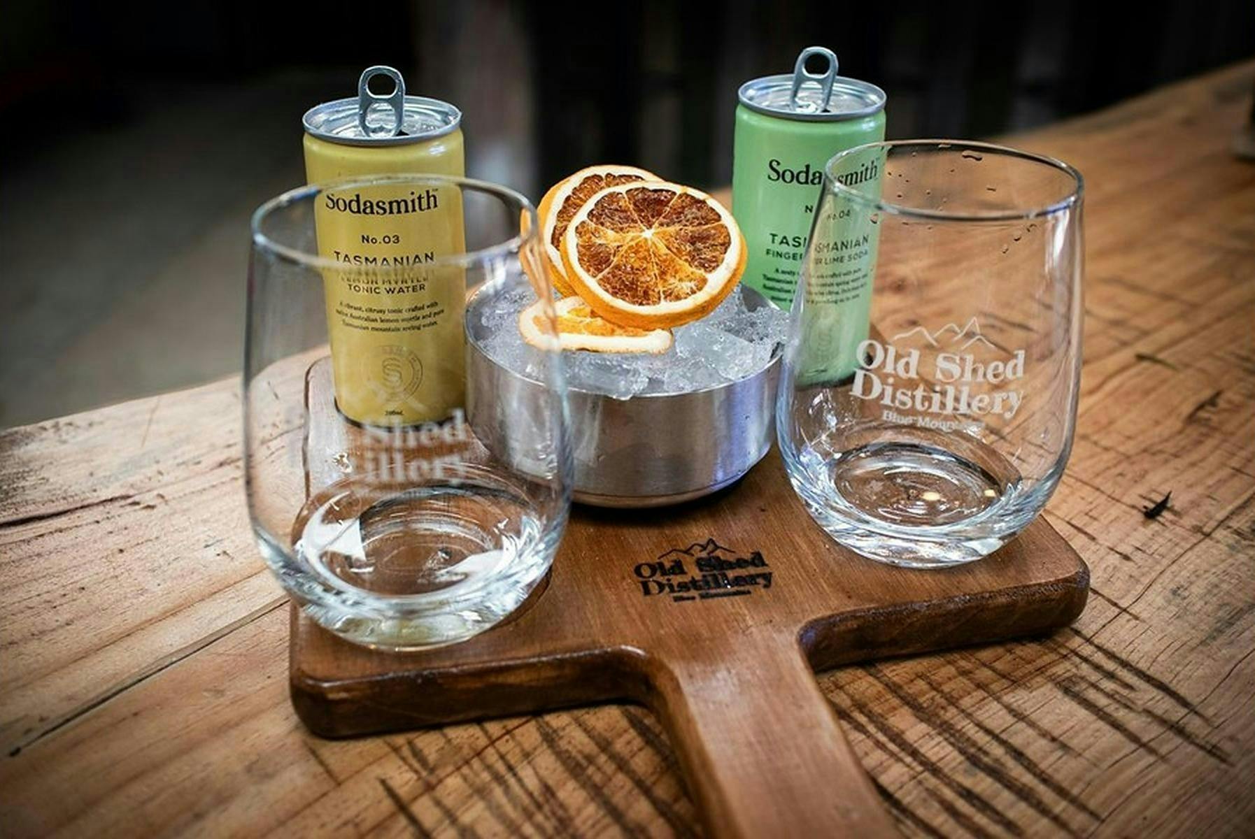 Gin tasting paddle with Australian craft tonics at The Old Shed Distillery, Bilpin