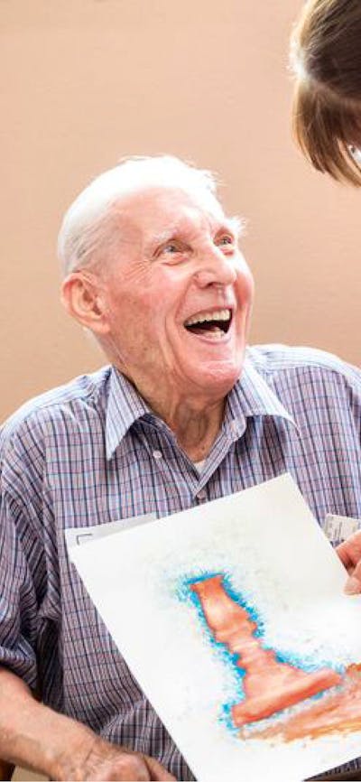 Visitor with artwork