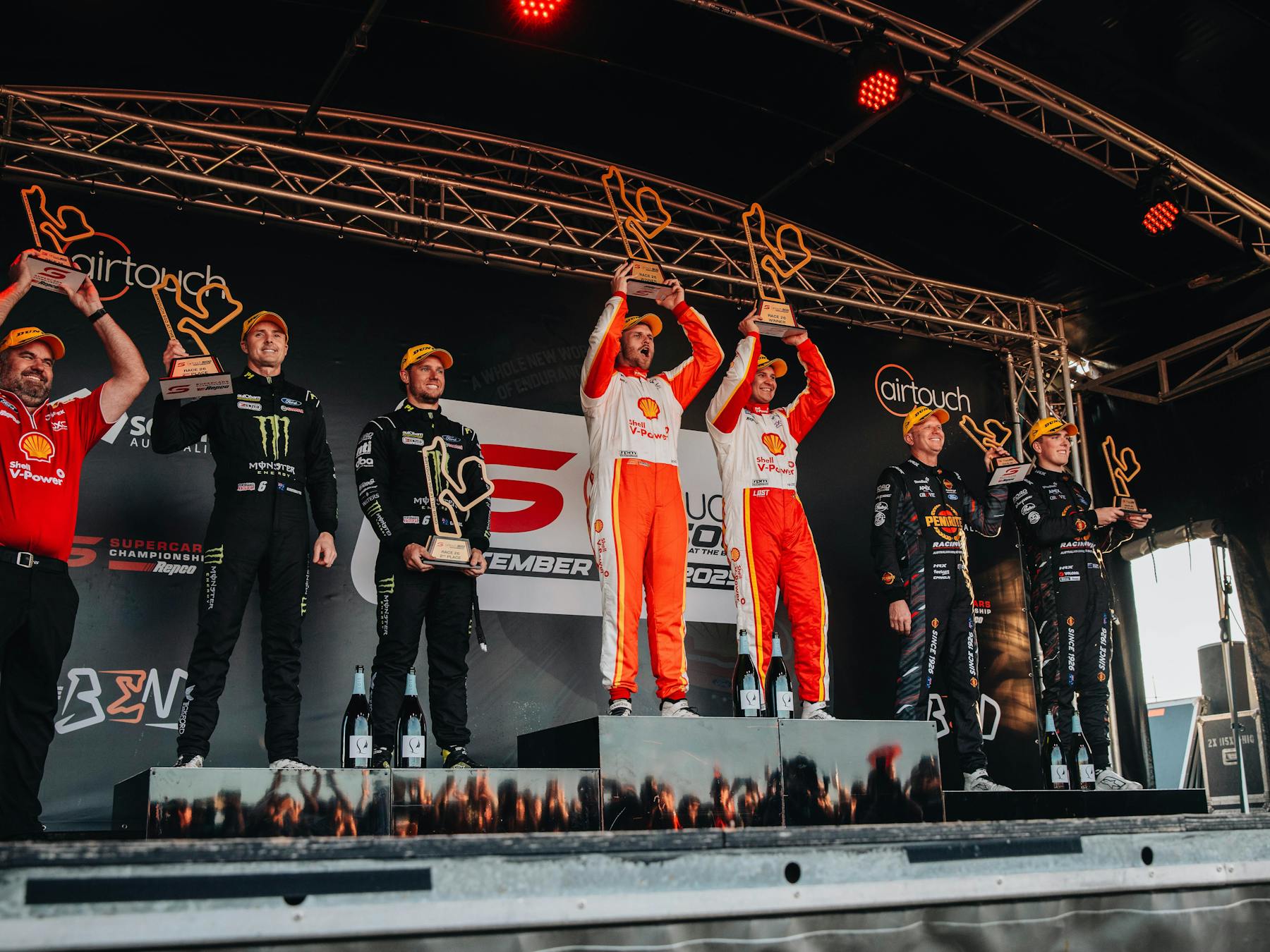 Podium celebrations at AirTouch 500 at The Bend