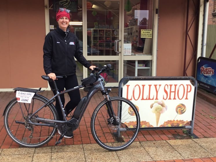 Cyclist at Lolly Shop Boorowa