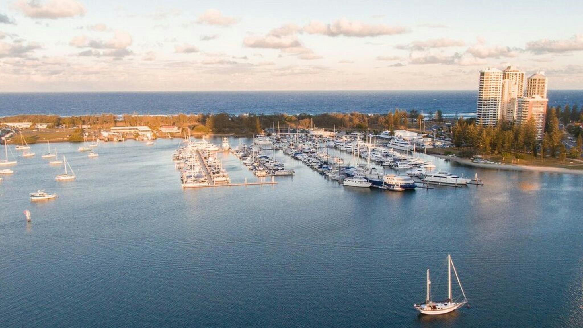 Views from the balcony across the blue sea to the Southport Yacht Club Views from the balcony across the blue sea to the Southport Yacht Club